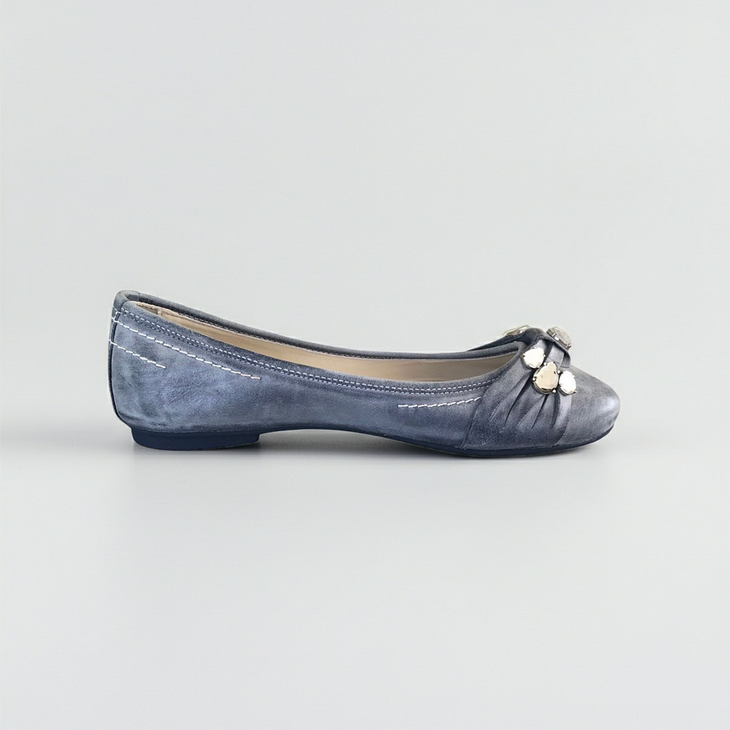 Ballerine NeroGiardini P207072D Vera Pelle Blu Avio con Pietre Argento