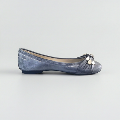 Ballerine NeroGiardini P207072D Vera Pelle Blu Avio con Pietre Argento