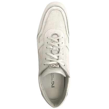Sneakers Donna NeroGiardini P000400 Vera Pelle Perlato, Tessuto glitter, Bianco