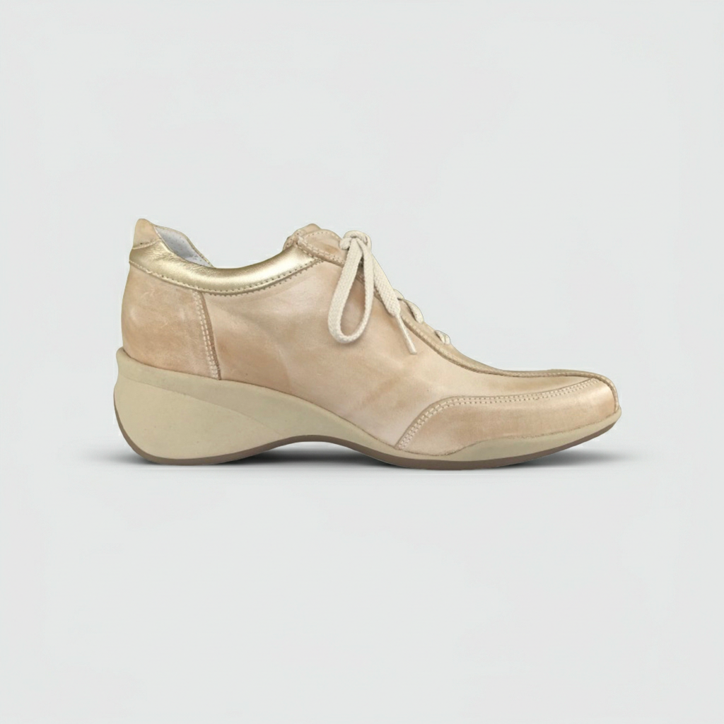 Sneakers donna NeroGiardini 00602 zeppa  beige sabbia laminato oro - 38 (EU)