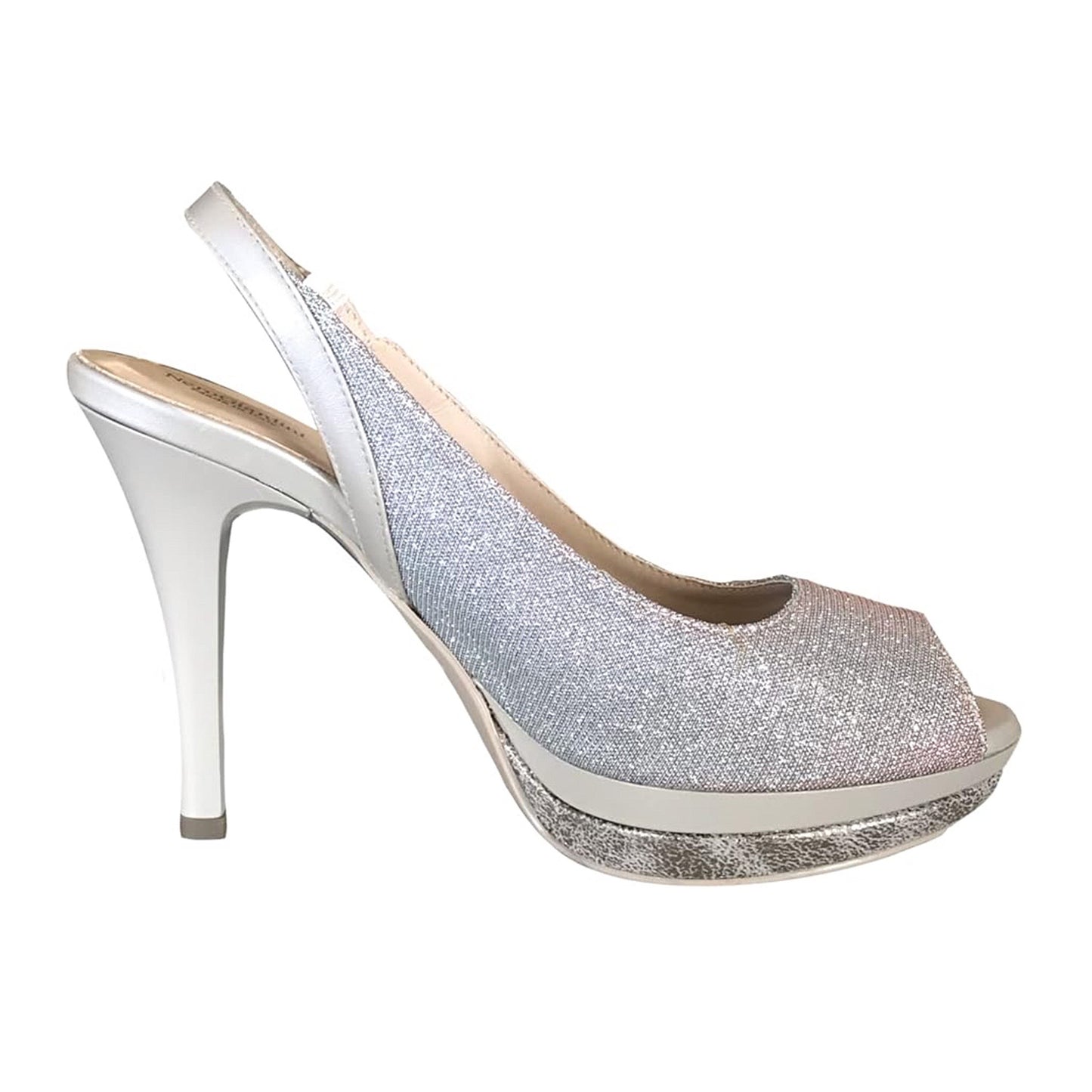 Sandali Donna NeroGiardini P717412DE Vera Pelle Savana e Tessuto Glitter Argento cangiante