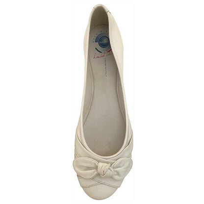 NeroGiardini Ballerine P000356 in Vera Pelle, Bianco Latte, Fiocco Decorativo