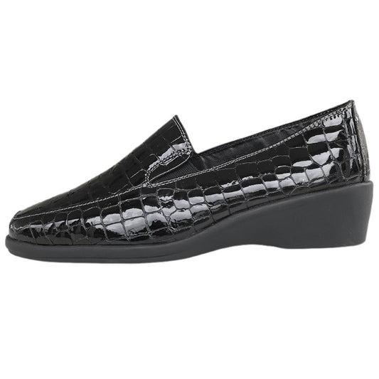 Mocassini Donna Cinzia Soft 1401, Zeppa Elastici Laterali, Vera Pelle in Vernice Stampa Cocco
