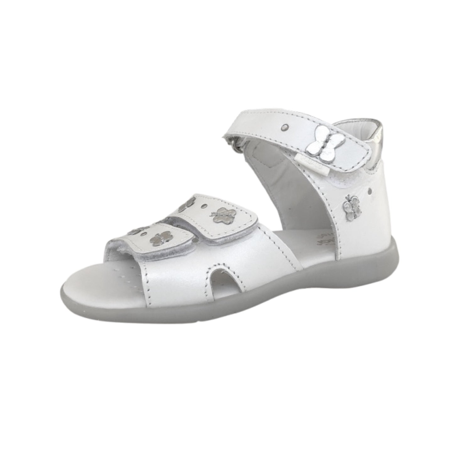 Sandali Bambina Primigi in Vera Pelle Bianco con Decorazioni Farfalle, Chiusura a Strappo