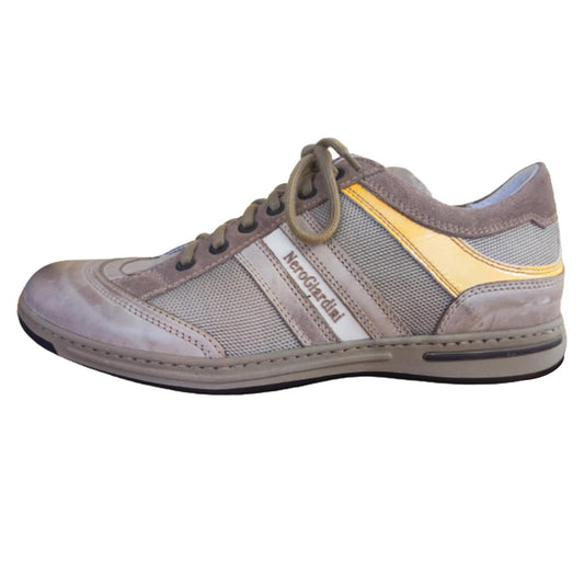 Sneakers Uomo Ragazzo NeroGiardini 07661 Vera Pelle Beige Tortora Vernice Gialla - 40 EU