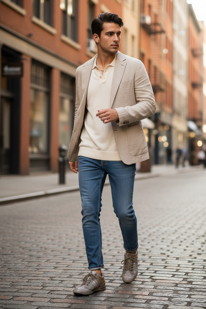 Sneakers Uomo NeroGiardini 07661 Vera Pelle Beige Tortora e Vernice Gialla – Numero 40