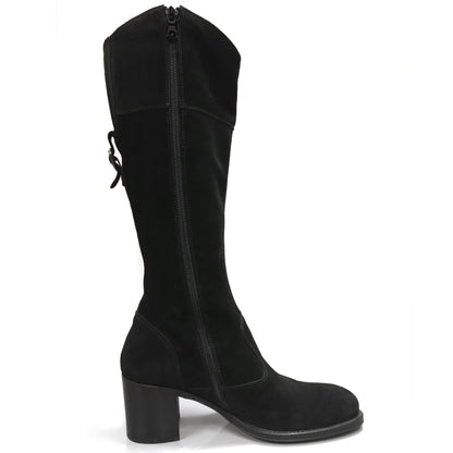 Stivali con tacco a blocco NeroGiardini A005431D Vera Pelle Scamosciata, Cerniera Zip - Colore Nero