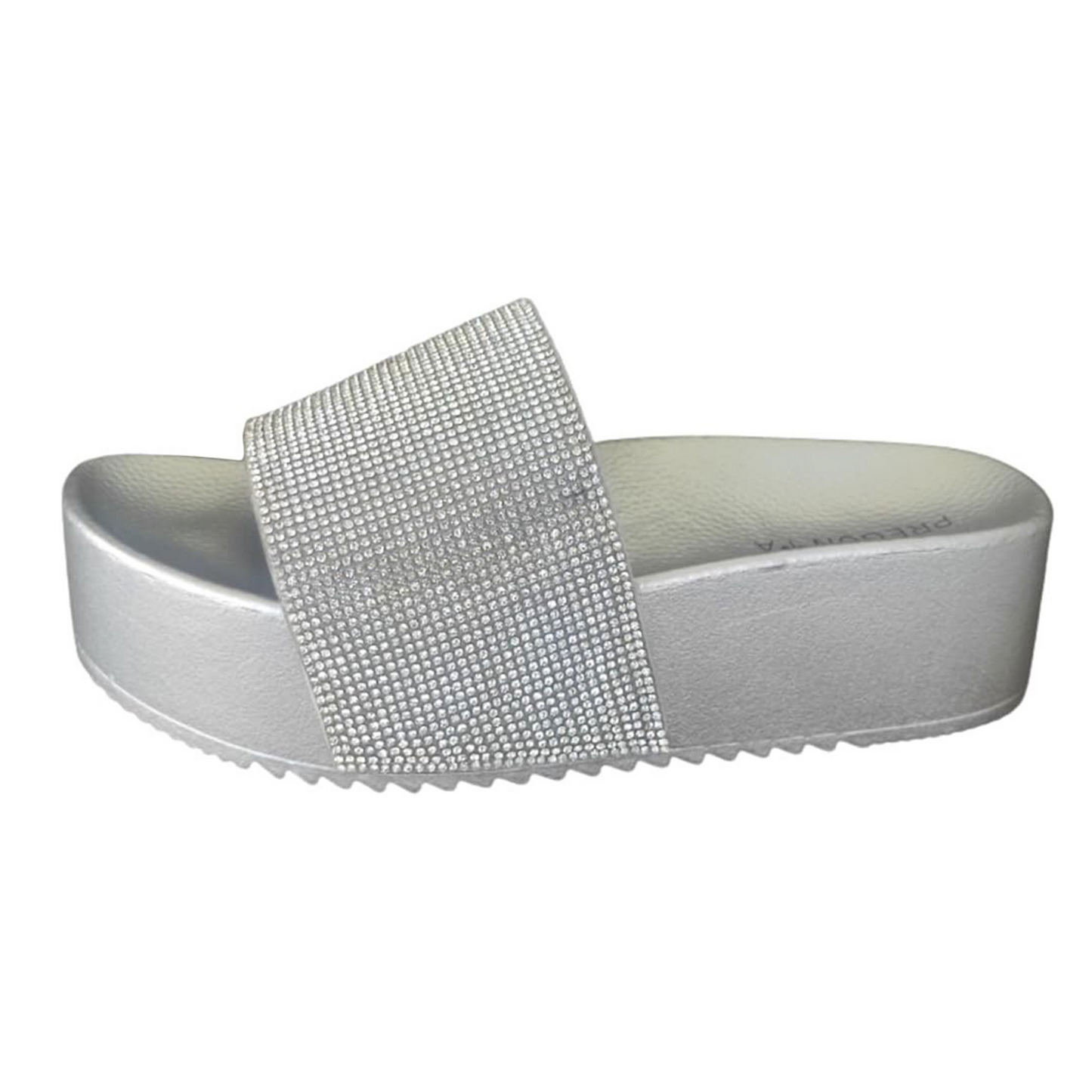 Ciabatte Argento Donna Pregunta Shoes 9000 Platform, fascia strass