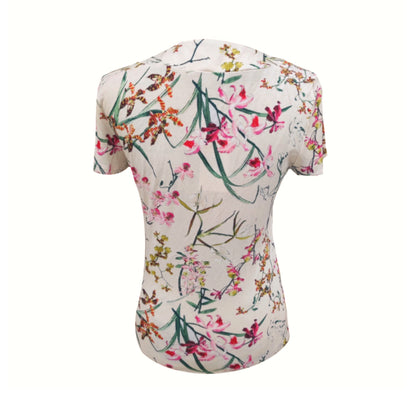 T-shirt Donna NeroGiardini Beige con Stampa Floreale