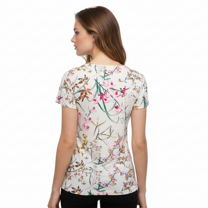 T-shirt Donna NeroGiardini Beige con Stampa Floreale