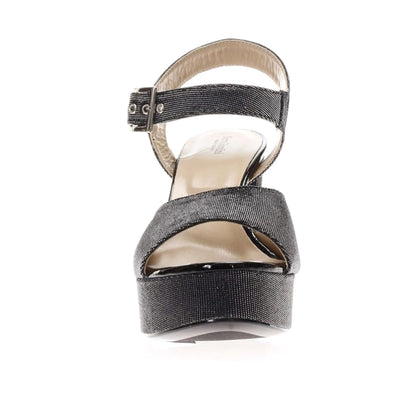 Sandali Glitter NeroGiardini P717861DE in Vera Pelle Tacco a blocco con plateau