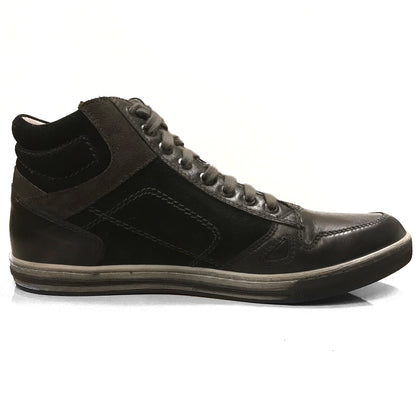 Sneakers stringate Uomo NeroGiardini A503660U Vera Pelle Scamosciata, con zip e lacci, Nero e asfalto, fondo effetto sporco - Numero 40