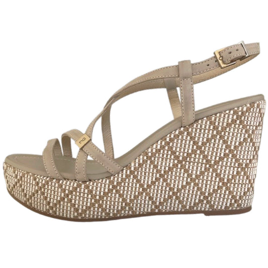 Sandali donna NeroGiardini P410720D, con zeppa, Vera Pelle, Beige Sabbia