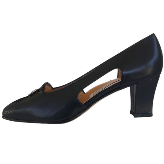 Scarpe Donna Confort 2036 in Vera Pelle, Blu Scuro Vernice Stampa Cocco, con Aperture laterali