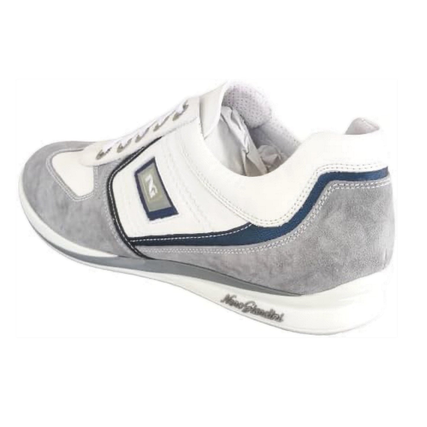 Sneakers Uomo NeroGiardini P201151U Vera Pelle Bianco Grigio con riporti Blu - 44 EU