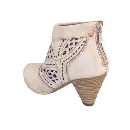Tronchetti Donna P308641D Vera Pelle Traforata Beige Tacco a cono