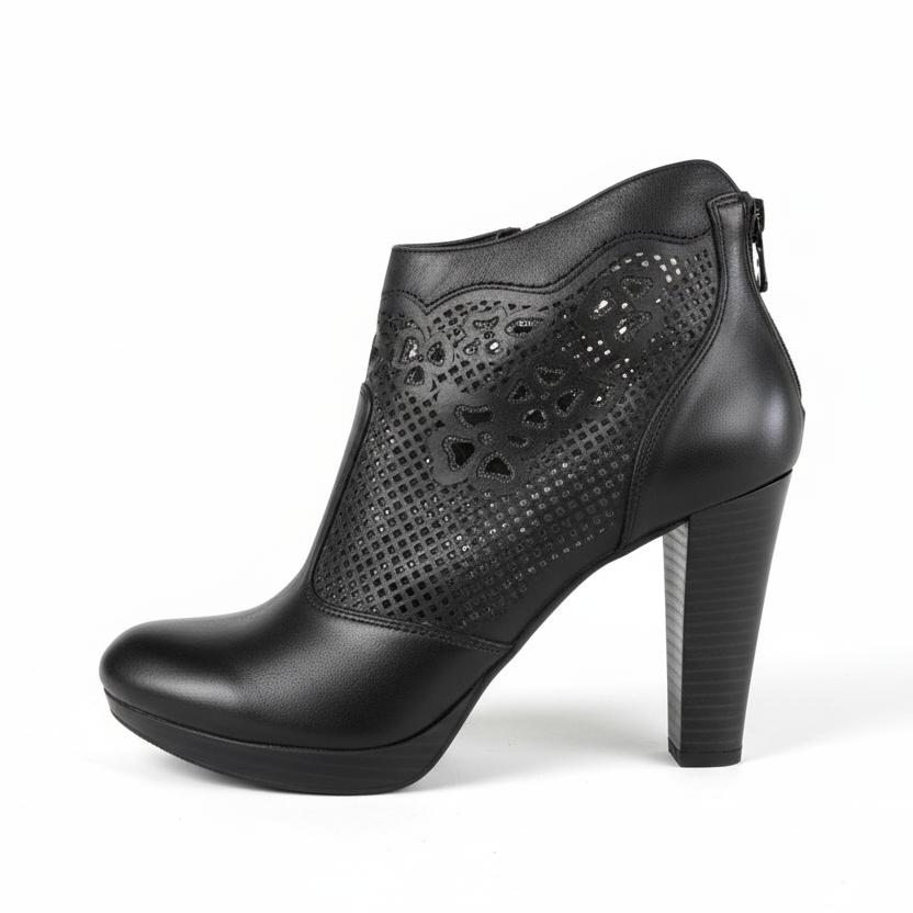 Tronchetti con tacco NeroGiardini P717004D, Vera Pelle, Nero