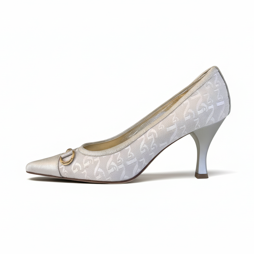 Décolleté a Punta Nero Giardini 00402 – Vera Pelle e Tessuto Monogram Platino | Cerimonia
