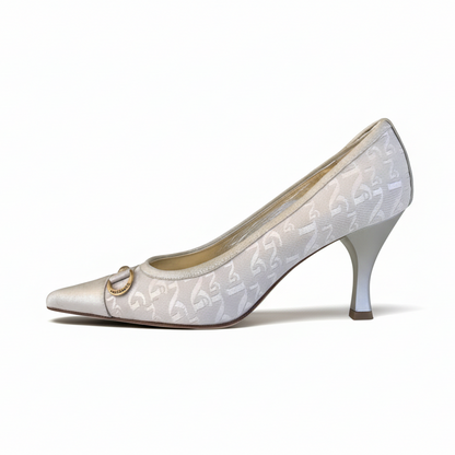 Décolleté a Punta Nero Giardini 00402 – Vera Pelle e Tessuto Monogram Platino | Cerimonia