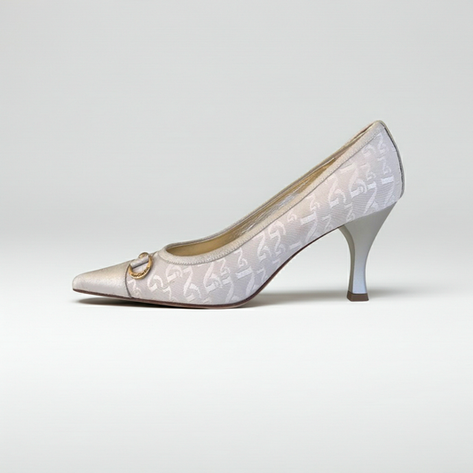 Scarpe a punta Platino Oro NeroGiardini 00402 Vera Pelle e Tessuto Monogram