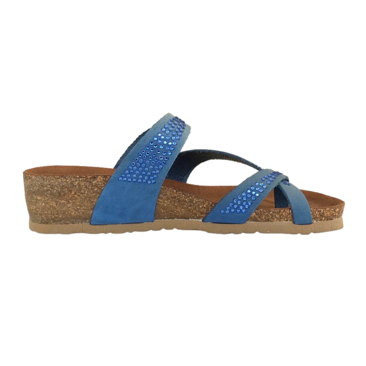 Ciabatte Infradito Pregunta Vera Pelle Blu con strass