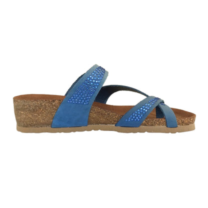 Ciabatte Infradito Pregunta Vera Pelle Blu con strass