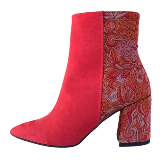 Stivaletto Rosso Donna Pregunta 9802 Vera Pelle scamosciata Tacco a blocco