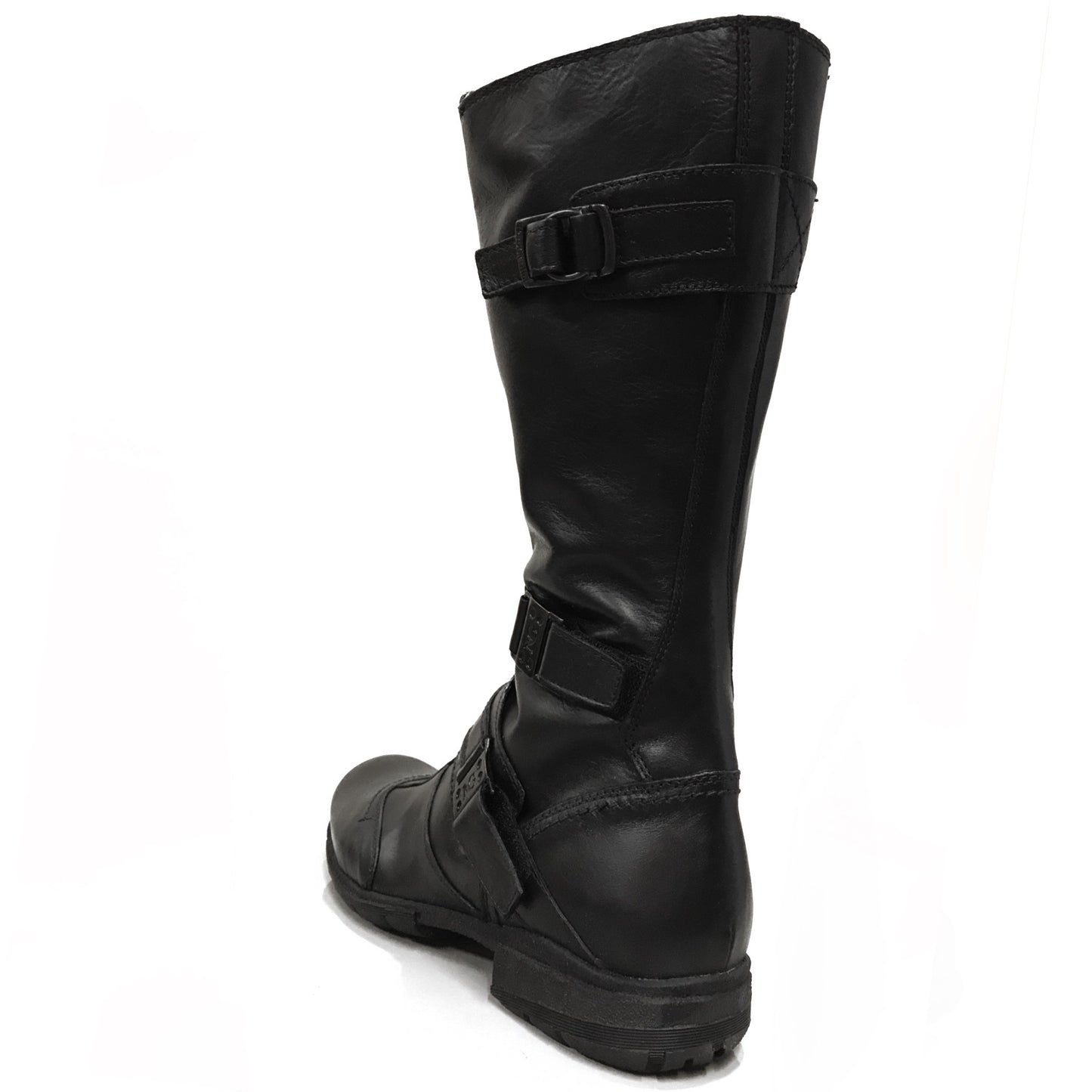 Stivali Bikers Donna NeroGiardini 00171 in Vera Pelle, Altezza a mezza gamba, Cerniera Zip e Tripla Fibbia - Colore Nero