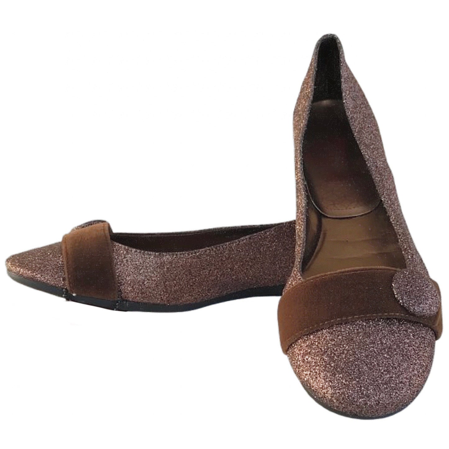 Ballerine Glitterate da Donna e Ragazza, Marrone, Vera Pelle Morbida con Fascia in Velluto, Scarpe Basse Eleganti