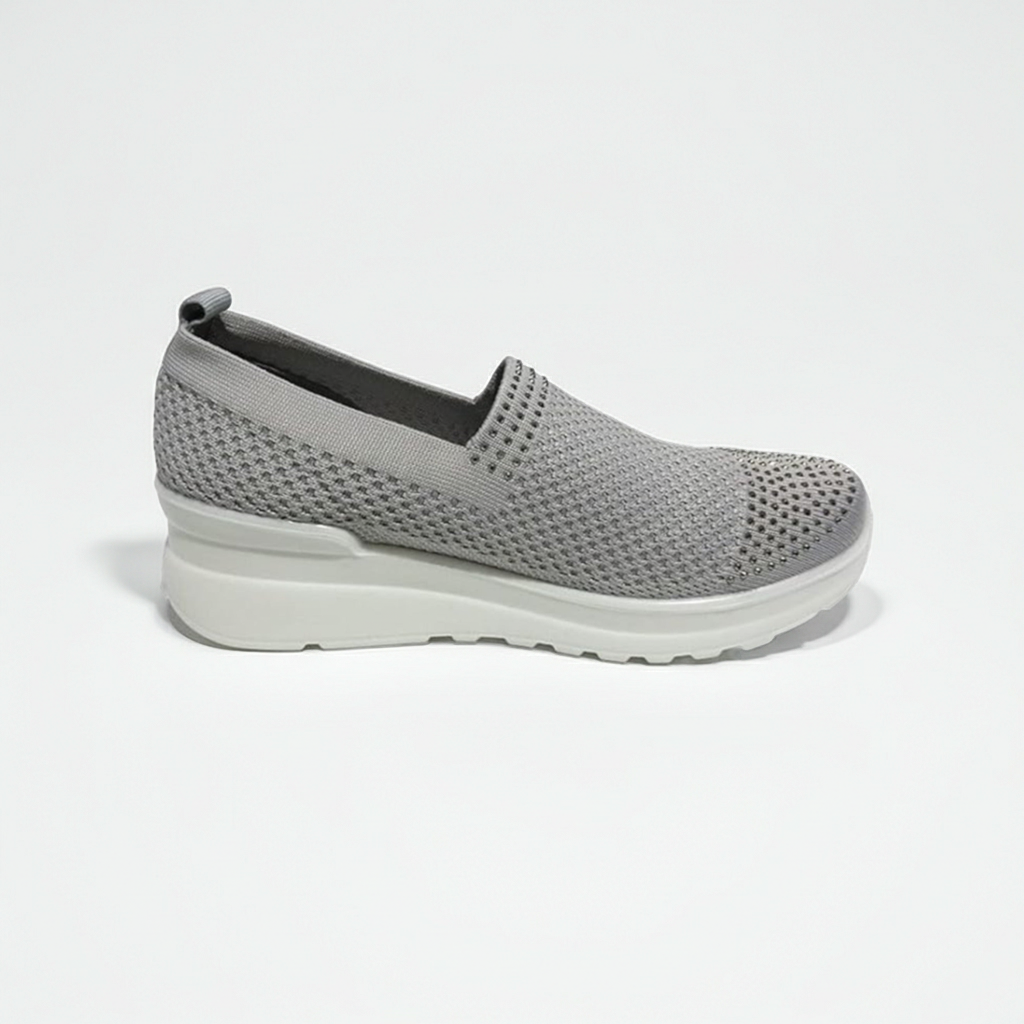 Sneakers Donna CO.Moda Comfort 665 Tela Traspirante Elasticizzata Grigio con Strass Slip-On