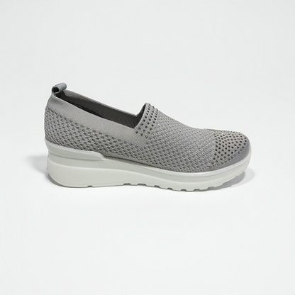 Sneakers Donna CO.Moda Comfort 665 Tela Traspirante Elasticizzata Grigio con Strass Slip-On