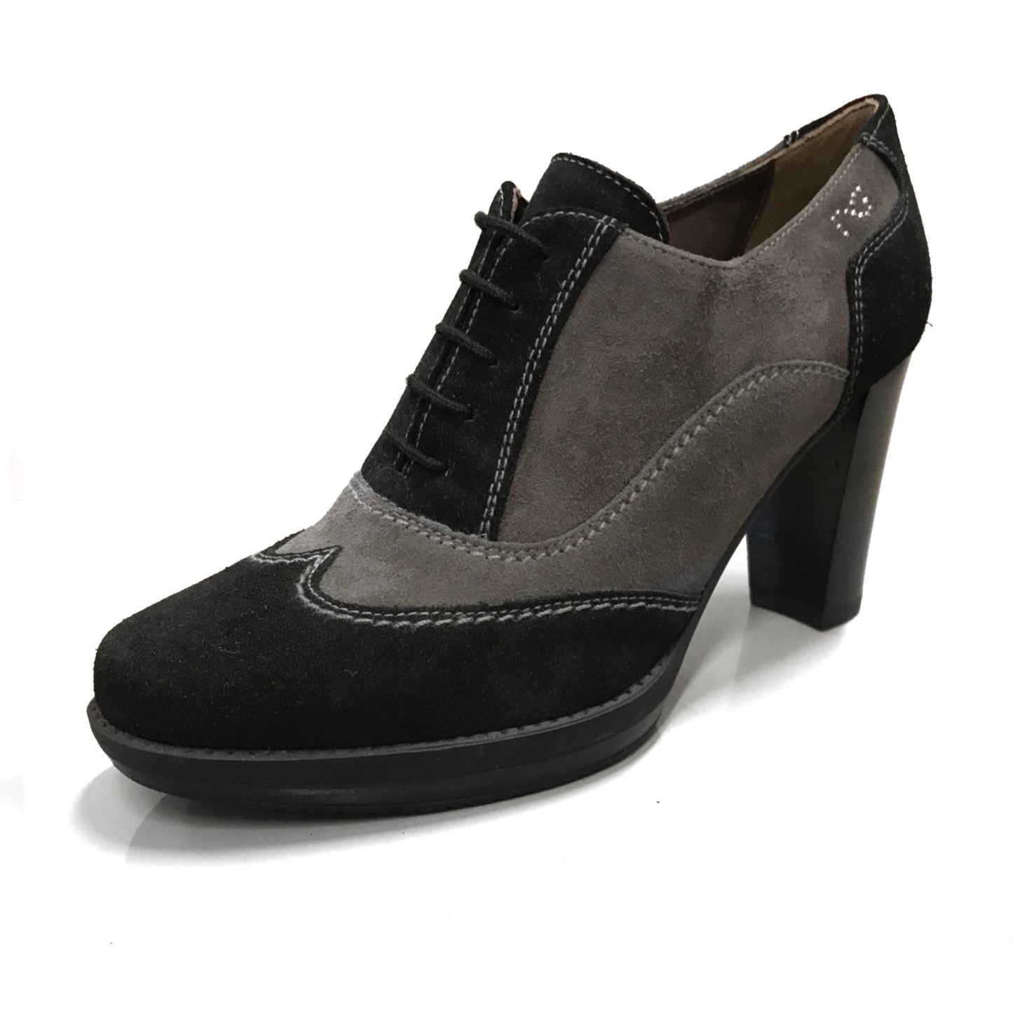 Scarpe Francesine Donna NeroGiardini A207822D - Tacco alto a blocco con Plateau, Camoscio, Nero, Asfalto, Grigio - Numero 37