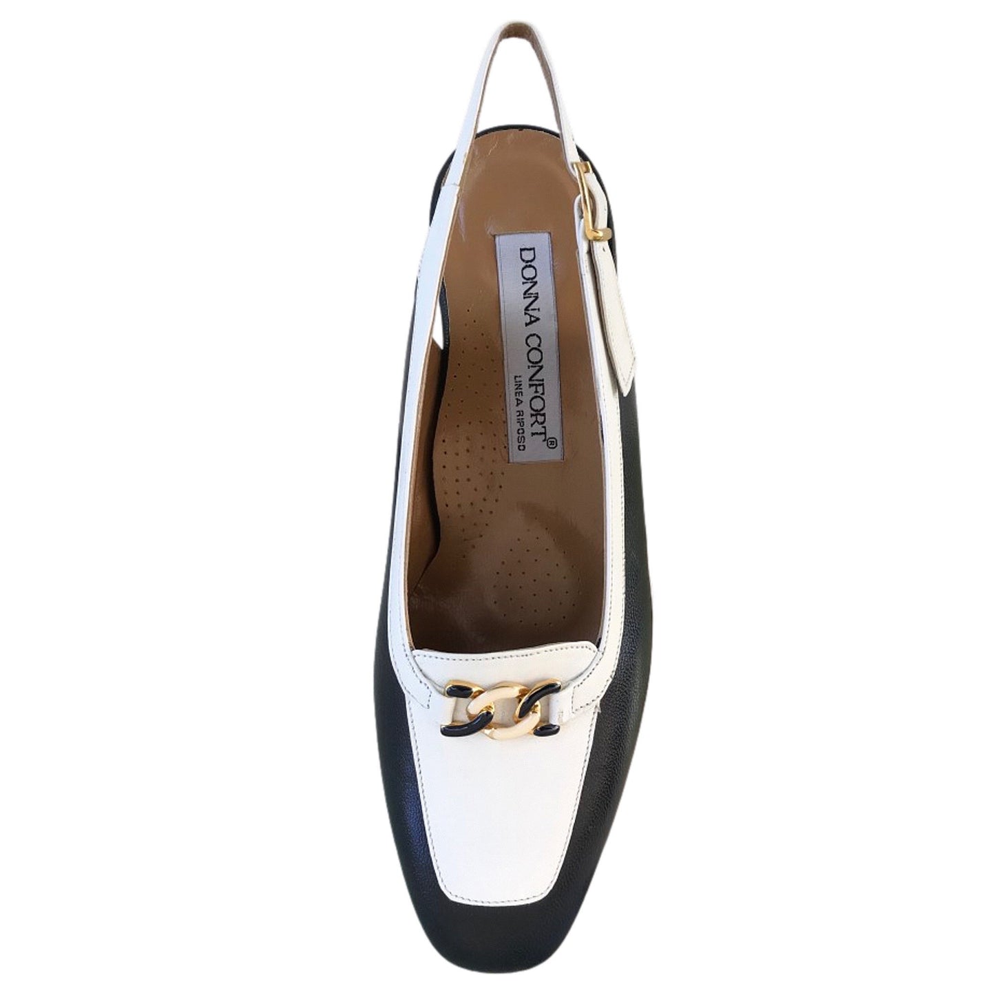 Décolleté Slingback Donna Confort 2058 in Vera Pelle Blu Navy e Bianco