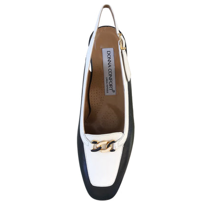 Décolleté Slingback Donna Confort 2058 in Vera Pelle Blu Navy e Bianco