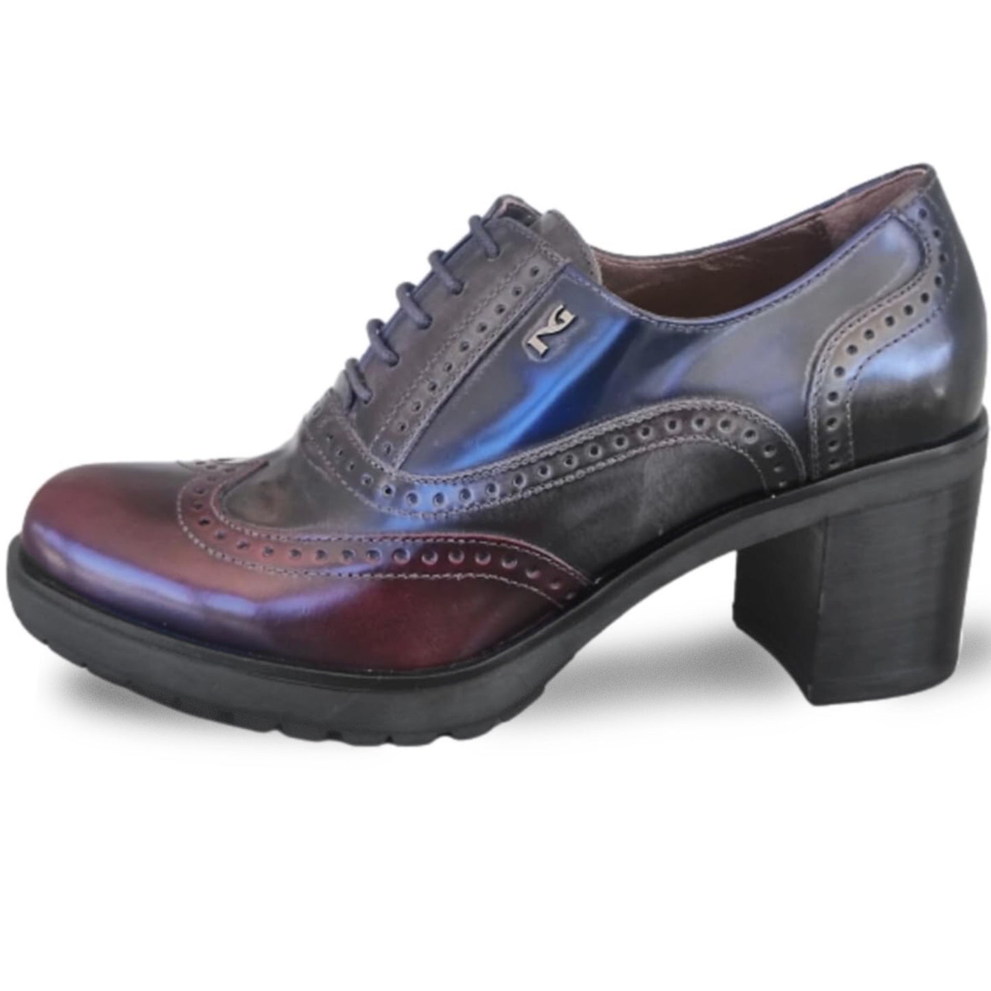 Scarpe Francesine Donna NeroGiardini A616491D Tacco a blocco e plateau, Vera Pelle Abrasivato, Bordeaux, Antracite, Blu - Numero 37 (EU)