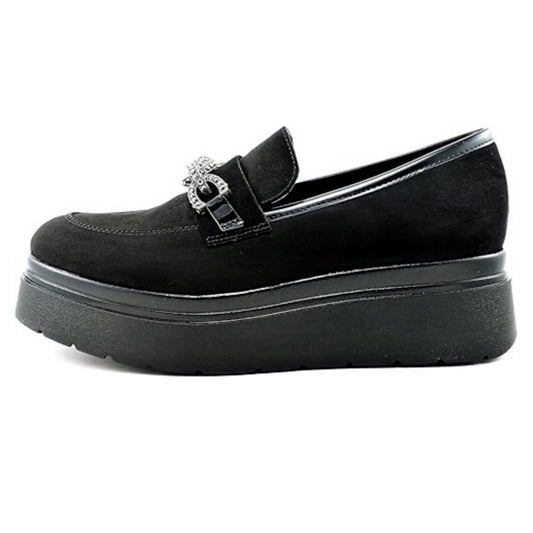 Mocassini Donna Cinzia Soft MM2C4389 con Catena Gioiello, Pelle Scamosciata, Fondo Platform, Nero - Eleganti e Comodi