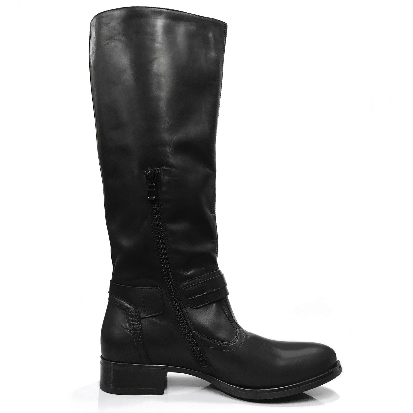 Stivali Cavallerizza NeroGiardini A309210D Vera Pelle, Cerniera Zip, Fibbia, Nero - Numero 38
