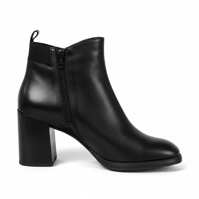 Stivaletti Neri Donna Cinzia Soft PQ9555760 - Vera Pelle, Tacco a blocco, Elastico e Zip Laterale