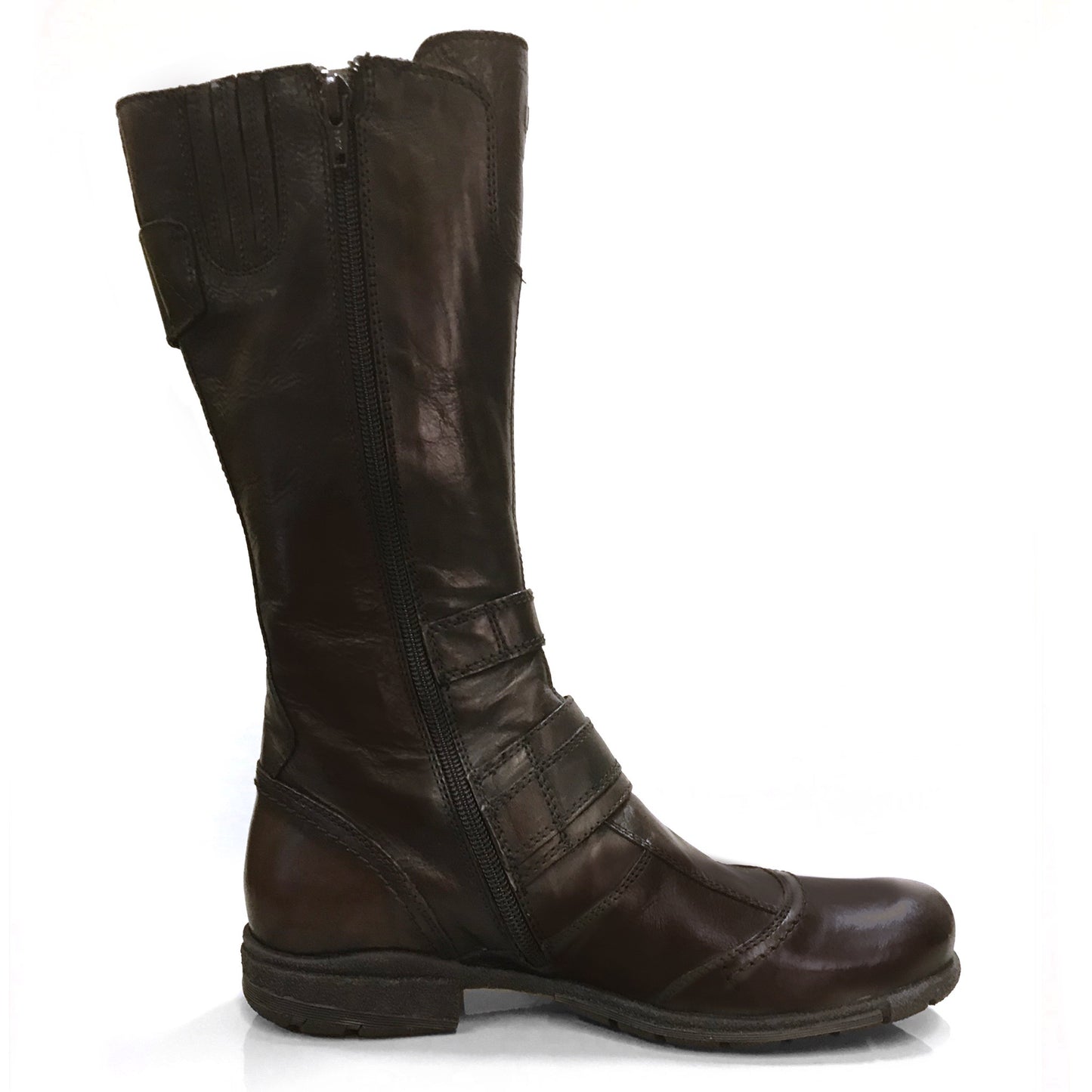 Stivali stile vintage Donna NeroGiardini 00171 Vera Pelle, Fondo basso, mezza gamba, Cerniera Zip, Elastico, Fibbie - Marrone Testa di Moro