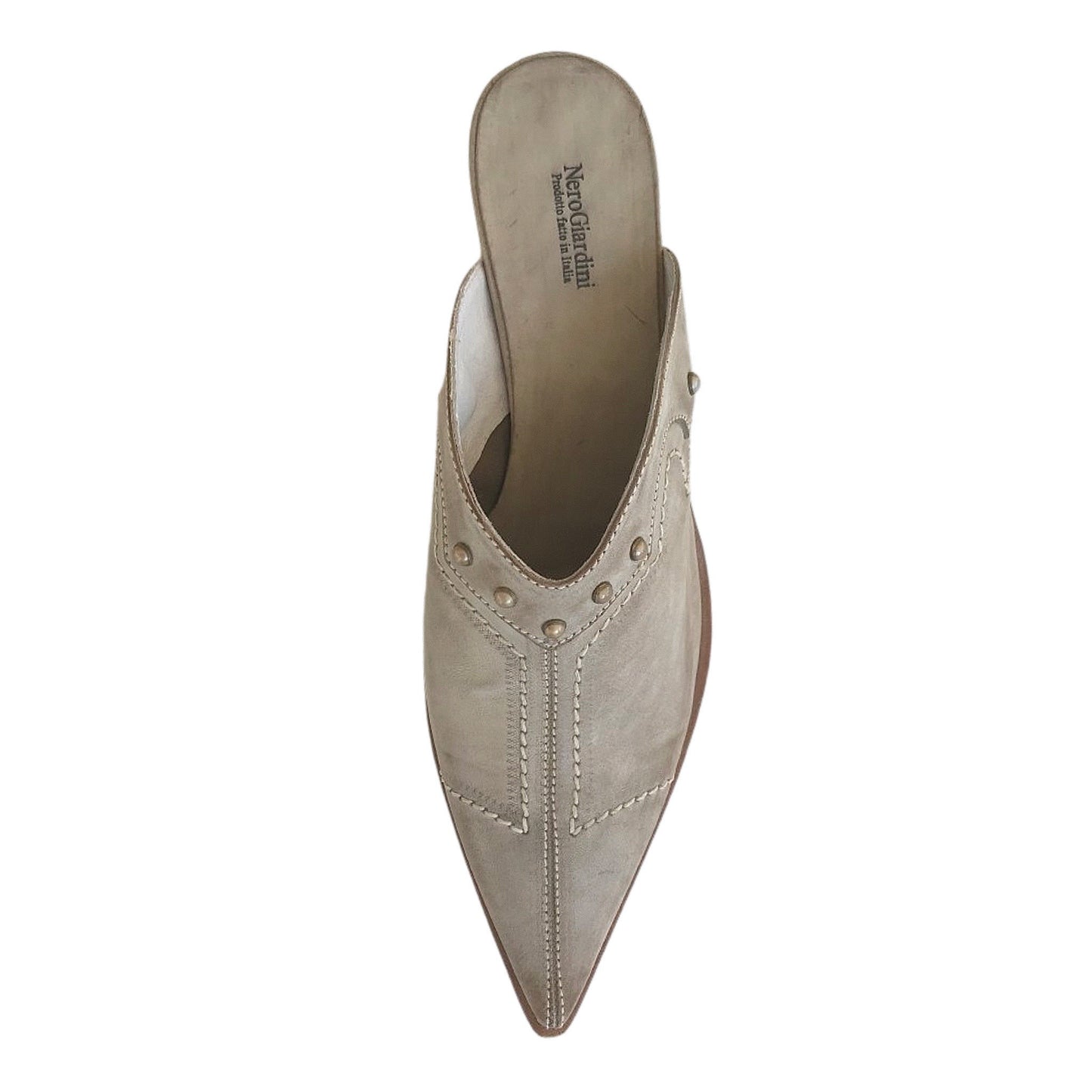 Sabot a punta NeroGiardini Vera Pelle Beige Savana Fondo in cuoio