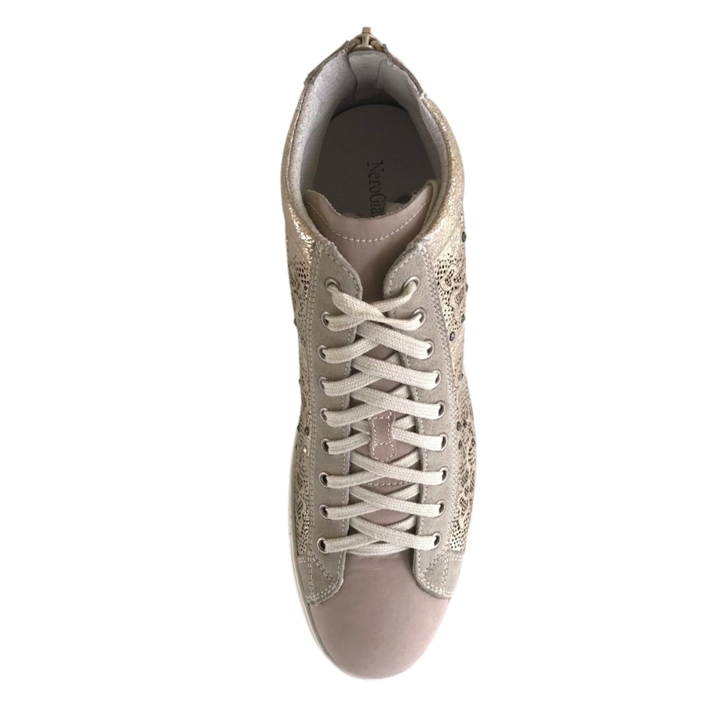 Sneakers Donna NeroGiardini Vera Pelle Sabbia Platino Lacci e zip - 40 EU