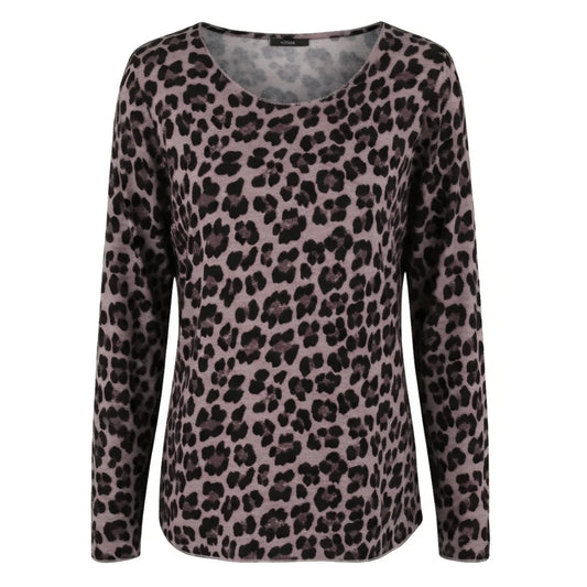 Maglia Donna Leopardata FLORA, Maniche Lunghe, Motivo Animalier, Tortora - TAGLIA UNICA