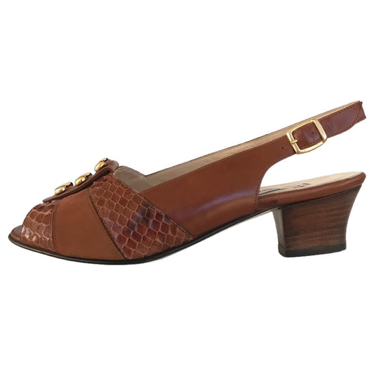 Sandali Donna Confort 1556 tacco 4 cm, Vera Pelle, Cuoio
