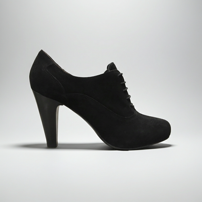 Scarpe Francesine Donna NeroGiardini A005542DE Vera Pelle Scamosciata Nero, Tacco 9.5 cm con Plateau e Lacci