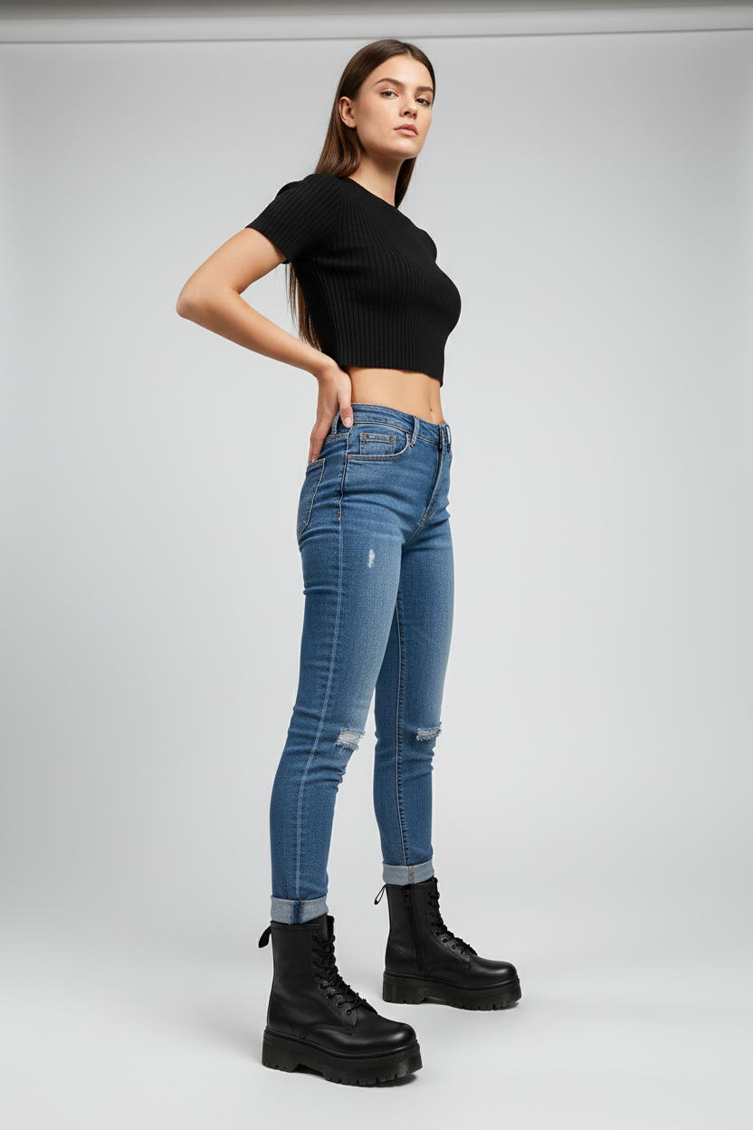 Anfibi Donna Pregunta 11581 - Platform, cerniera zip laterale, Vera pelle, Nero
