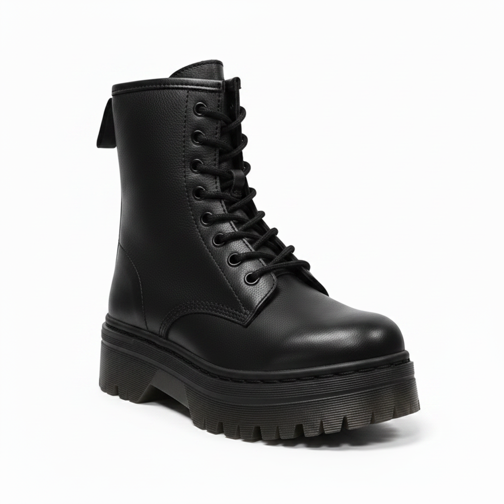 Anfibi Donna Pregunta 11581 Vera Pelle Nera Platform 3,5 cm con Zip Laterale