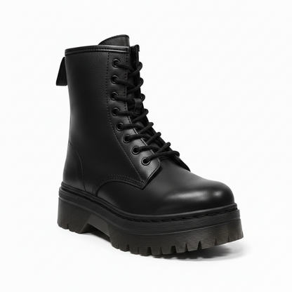 Anfibi Donna Pregunta 11581 Vera Pelle Nera Platform 3,5 cm con Zip Laterale