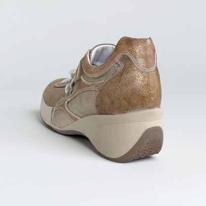 Sneakers con strappo Donna NeroGiardini Art 00681 Zeppa Vera Pelle Sabbia Laminato Oro