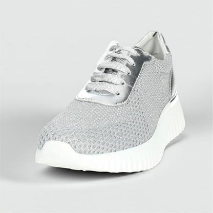 Sneakers Cinzia Soft Iv16553 Donna Grigio Argento Tessuto Elasticizzato, con Plantare estraibile, Platform Bianco