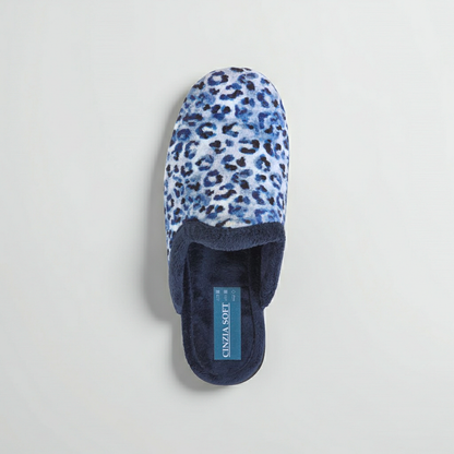 Cinzia Soft, IEA83019, Ciabatte Pantofole Azzurro Blu Velour Animalier Leopardato, Comfort
